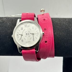 Silver & Pink Dual Wrap Watch